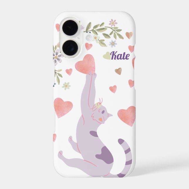 Pretty Chic Kitty Pastel Pink Purple Green Hearts (Back)