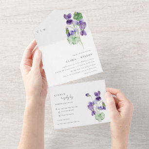 Pretty Chic Monogram Violet Floral Bunch Wedding All In One Invitation