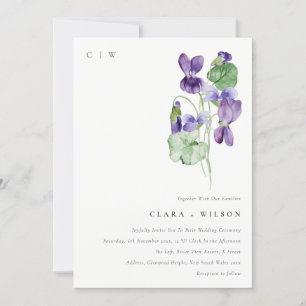 Pretty Chic Monogram Violet Floral Bunch Wedding Invitation