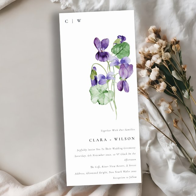 Pretty Chic Monogram Violet Floral Bunch Wedding Invitation (Creator Uploaded)