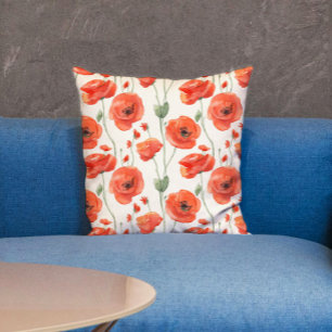Pretty Chic Red And White Poppy Floral Pattern  Cushion