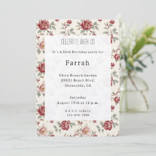 Pretty Chic Red Cream Floral Birthday Invitation
