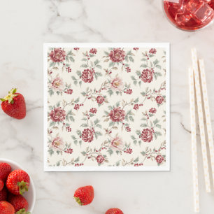 Pretty Chic Red Cream Floral Birthday  Napkin