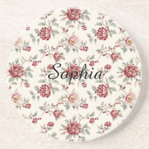 Pretty Chic Red Cream Floral Coaster