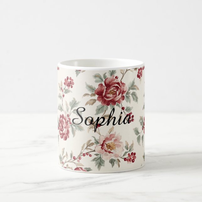 Pretty Chic Red Cream Floral   Coffee Mug (Center)