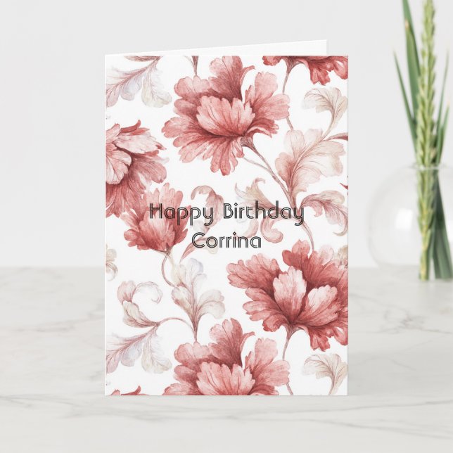 Pretty Chic Red Flowers Birthday Card (Front)