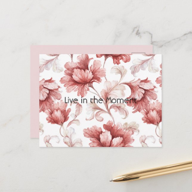 Pretty Chic Red Flowers Postcard (Front/Back In Situ)
