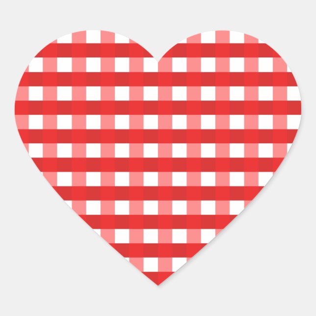 Pretty Chic Red Gingham Checked Fabric Pattern Heart Sticker (Front)