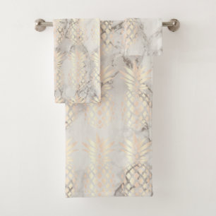 Pretty chick copper rose gold pineapple marble bath towel set