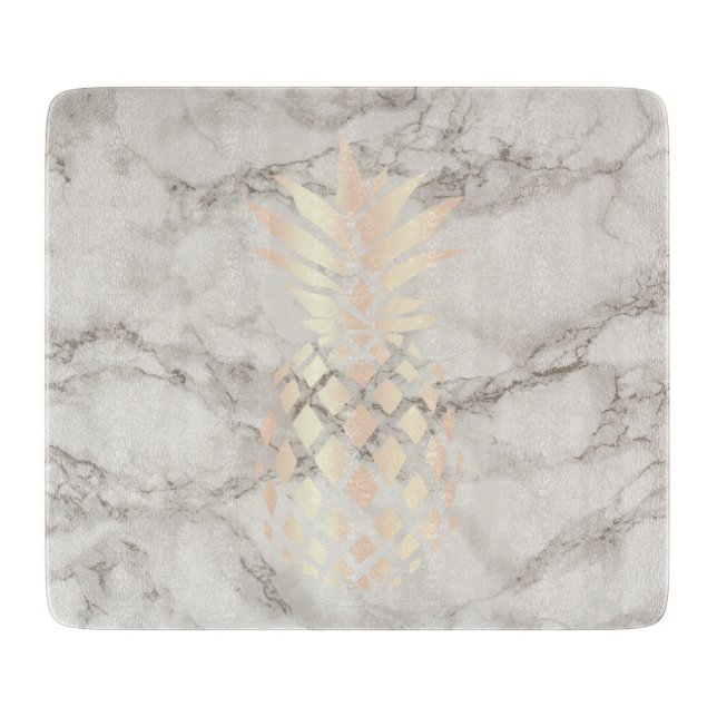 Pretty chick copper rose gold pineapple marble cutting board (Front)