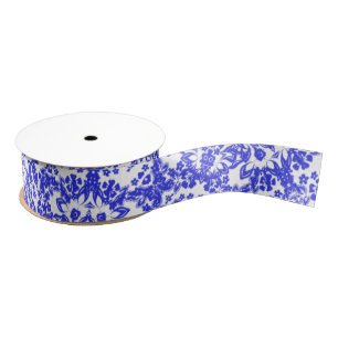 Pretty China Blue And White floral Lacy Patterned Grosgrain Ribbon