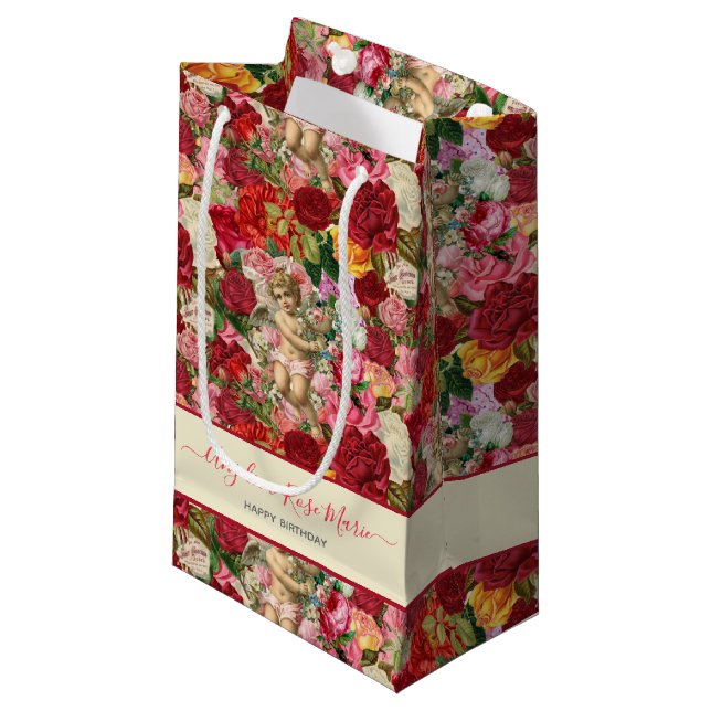 Pretty Chintzy Victorian Scrapbook Cherubs Small Gift Bag (Front Angled)