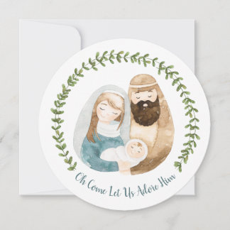 Pretty Christian Nativity Watercolor Christmas Holiday Card