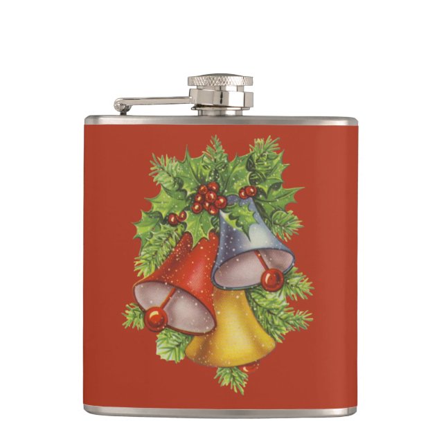 Pretty Christmas Bells Adult Stocking Stuffer Hip Flask (Front)