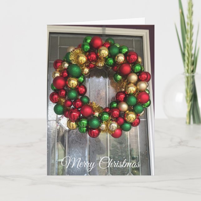 Pretty Christmas Door with Ornamental Wreath Card (Front)
