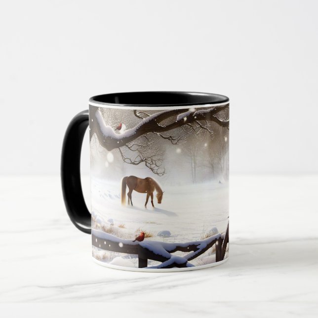 Pretty Christmas Holiday Horse in the Snow Mug (Front Left)