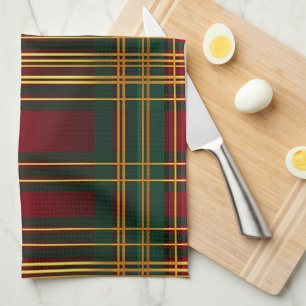PRETTY CHRISTMAS HOLIDAY RED GREEN GOLD PLAID TEA TOWEL