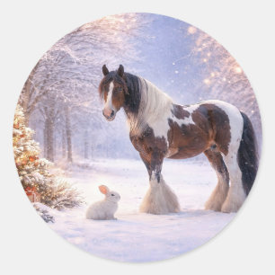 Pretty Christmas Horse and Bunny Holidays Classic Round Sticker