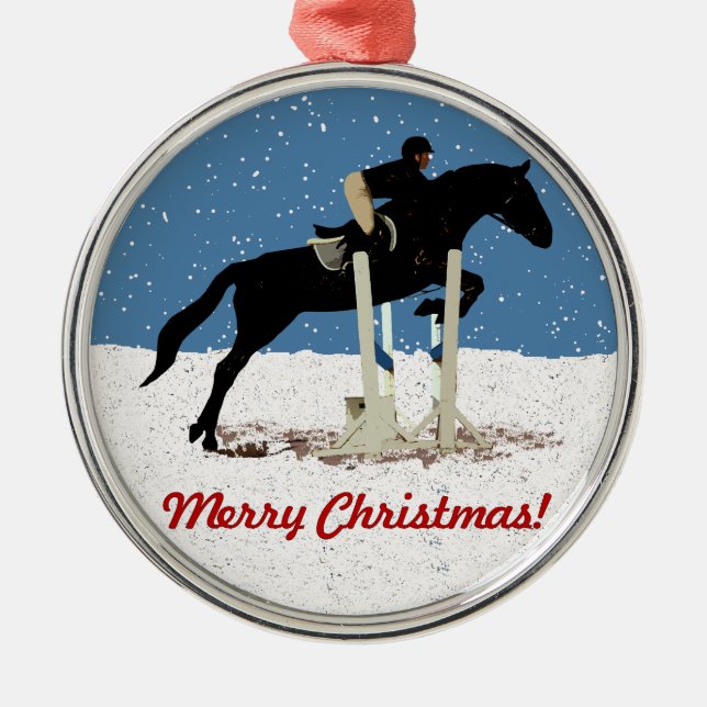 Pretty Christmas Horse Jumping Metal Ornament (Front)