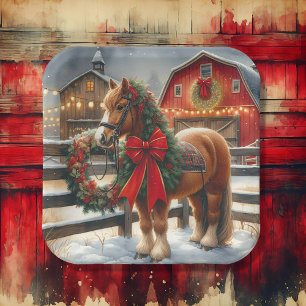 Pretty Christmas Horse on a Festive Farm Paper Plate