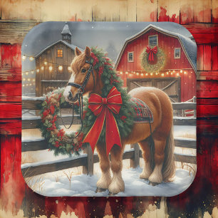 Pretty Christmas Horse on a Festive Farm Paper Plate