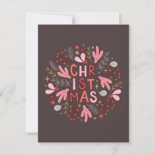 Pretty Christmas Ornament Pink Floral Holiday Card