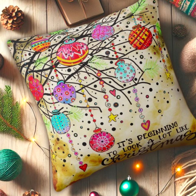 Pretty Christmas Ornaments Colourful Inspirivity Cushion (Creator Uploaded)