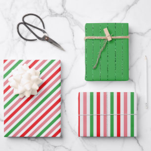 Pretty Christmas Stripes Trio Wrapping Paper Sheet