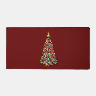 Pretty Christmas Tree Red Background Holiday Decor Desk Mat