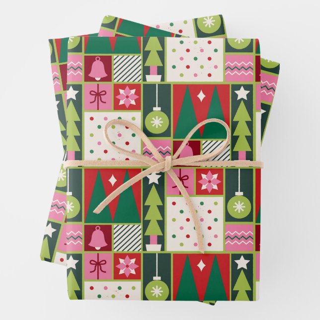 Pretty Christmas Trees and Ornaments  Wrapping Paper Sheet (In situ)