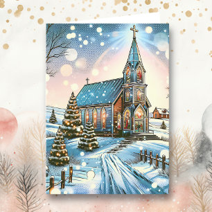 Pretty Church on a Winter Day Christmas Holiday Card