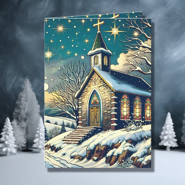 Pretty Church on a Winter Personalised Christmas Holiday Card (Creator Uploaded)