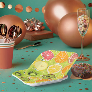 Pretty citrus pattern Orange Yellow Green colourfu Paper Plate