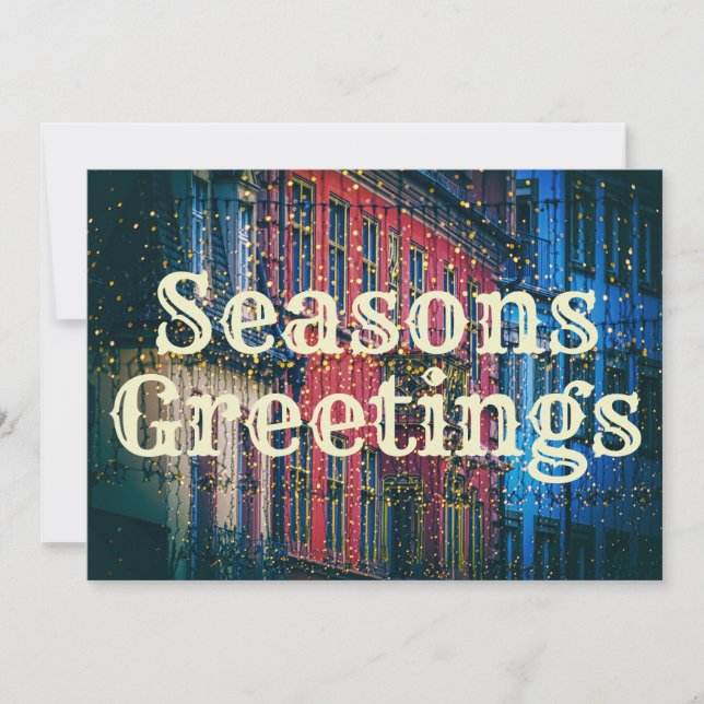 Pretty Cityscape Seasons Greetings Holiday Card (Front)