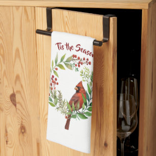 Pretty Classic Cardinal Red Bird Tea Towel