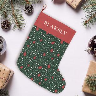 Pretty Classic Christmas Floral Personalised Large Christmas Stocking