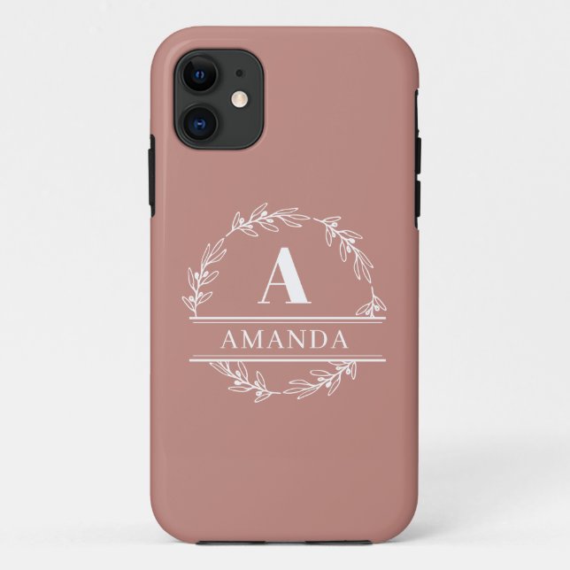 Pretty Classic Pink Wreath Custom Monogram  Case-Mate iPhone Case (Back)