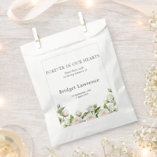 Pretty Classic White Roses Funeral Seed Packet Favour Bag