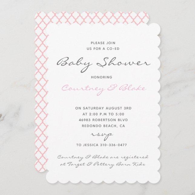 Pretty Co-Ed Baby Invitation Pink (Front/Back)
