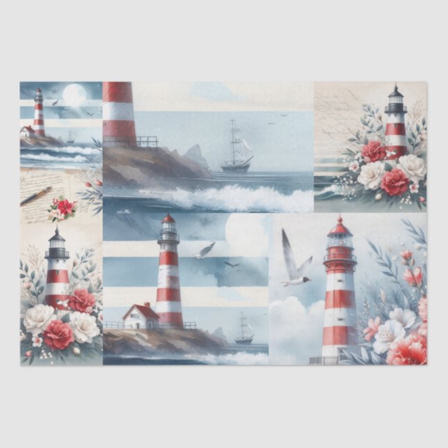 Pretty Coastal Christmas Lighthouse Collage  Tissue Paper (Front)