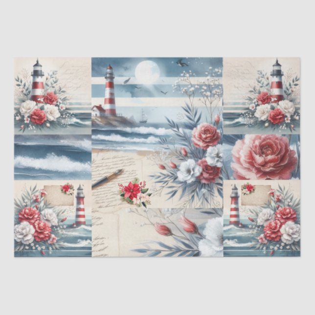 Pretty Coastal Christmas Lighthouse Collage  Tissue Paper (Front)
