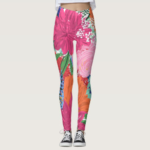 Pretty Colorful Big Flowers Hand Paint Design Leggings