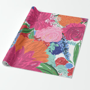Pretty Colorful Big Flowers Hand Paint Design Wrapping Paper