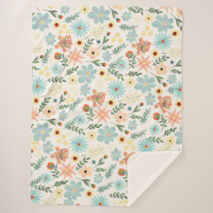 Pretty Colorful Ditsy Floral White Design Wrapping Sherpa Blanket