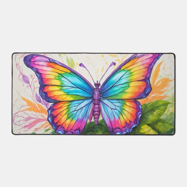Pretty Colorful Floating Butterfly Doodle Art Desk Mat (Front)