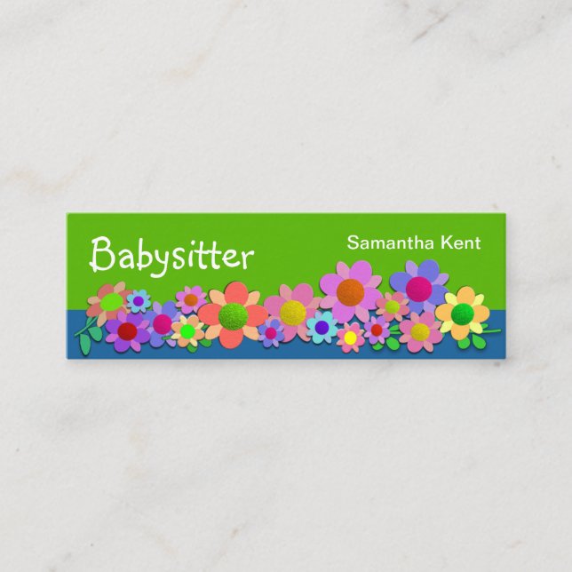 Pretty Colorful Flowers Babysitting Mini Business Card (Front)