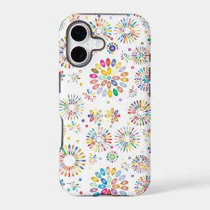 Pretty Colorful Flowers Circles Pattern on White