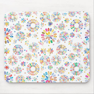 Pretty Colorful Flowers Circles Pattern on White Mouse Pad