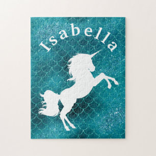 Pretty Colorful Mermaid Unicorn Personalized Jigsaw Puzzle