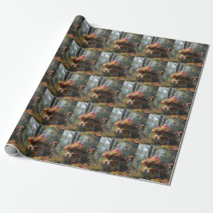 Pretty colorful mushroom house  wrapping paper